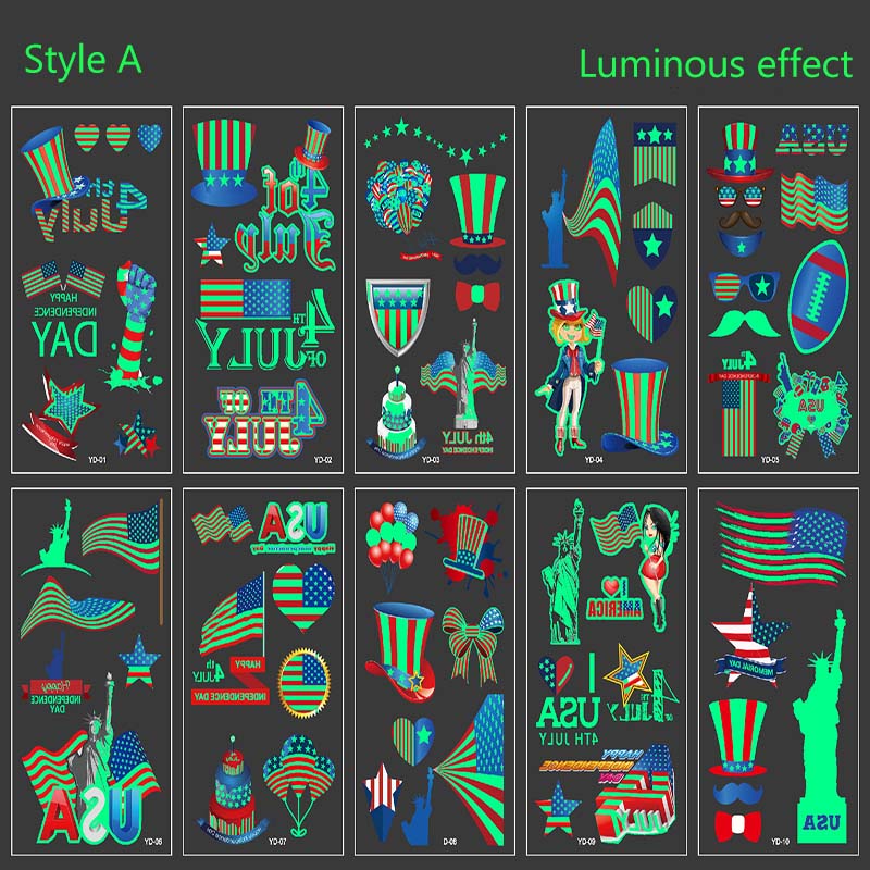 10Pcs Luminous Independence Day Tattoos Sticker
