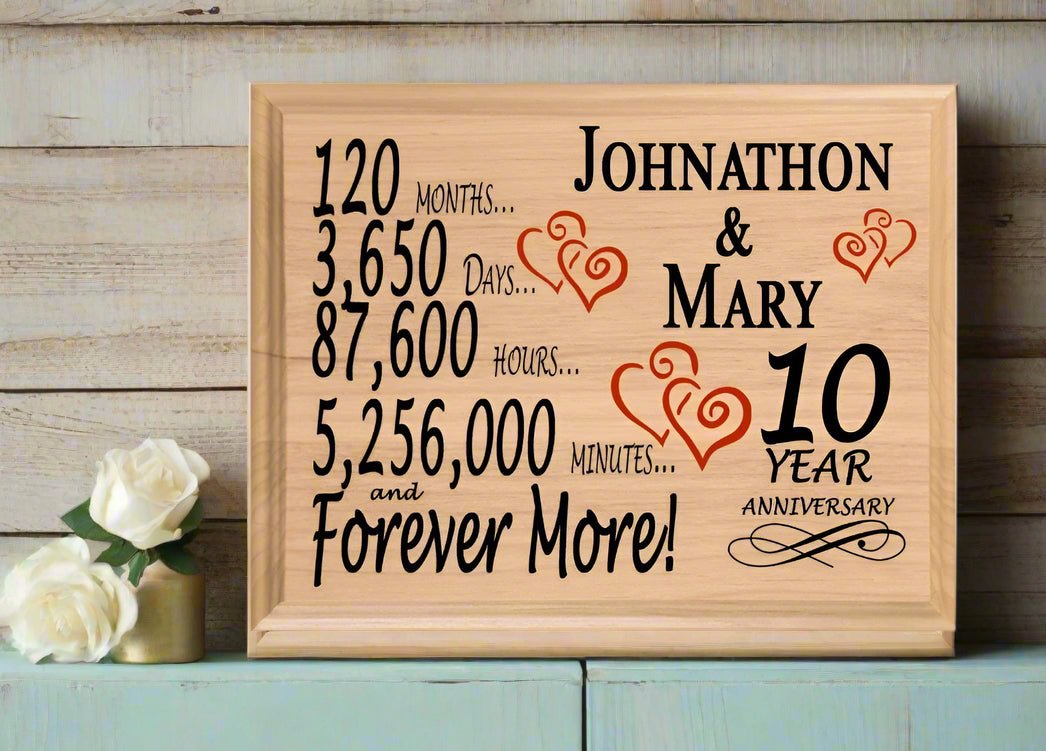 Personalized 10th Anniversary Gift – Custom Wood Keepsake for Husband, Wife, or Couple