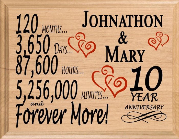 Personalized 10th Anniversary Gift – Custom Wood Keepsake for Husband, Wife, or Couple