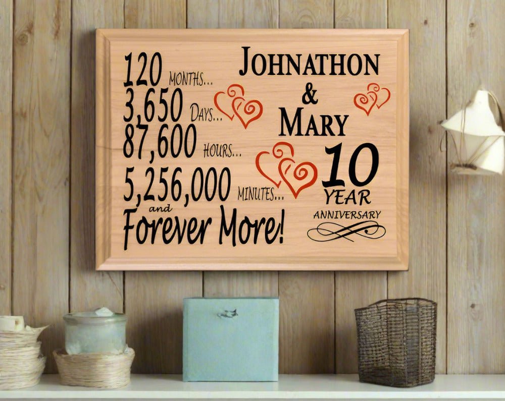 Personalized 10th Anniversary Gift – Custom Wood Keepsake for Husband, Wife, or Couple