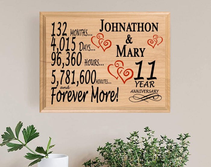 Personalized 11th Anniversary Gift – Custom Wood Keepsake for Husband, Wife, or Couple
