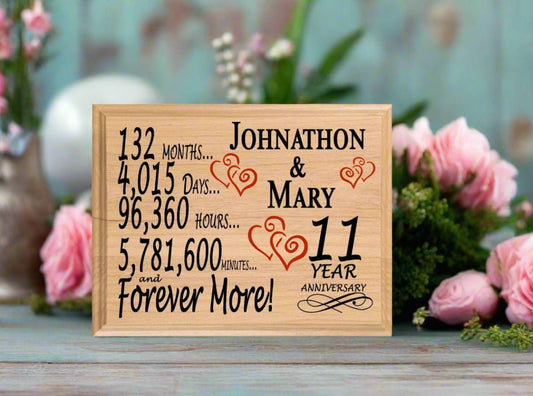 Personalized 11th Anniversary Gift – Custom Wood Keepsake for Husband, Wife, or Couple