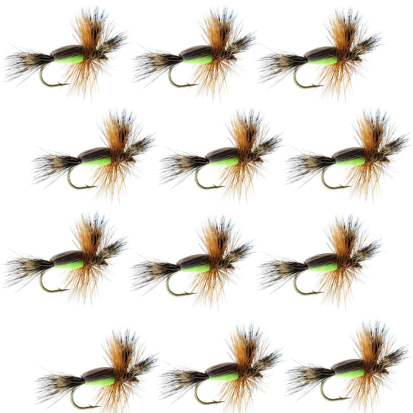 Barbless Chartreuse Humpy Hair Wing Dry Fly - 1 Dozen Flies Size 14