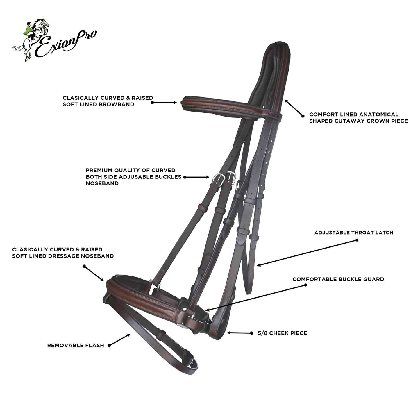 ExionPro Pressure Relief Crown Dressage Bridle with Web Reins