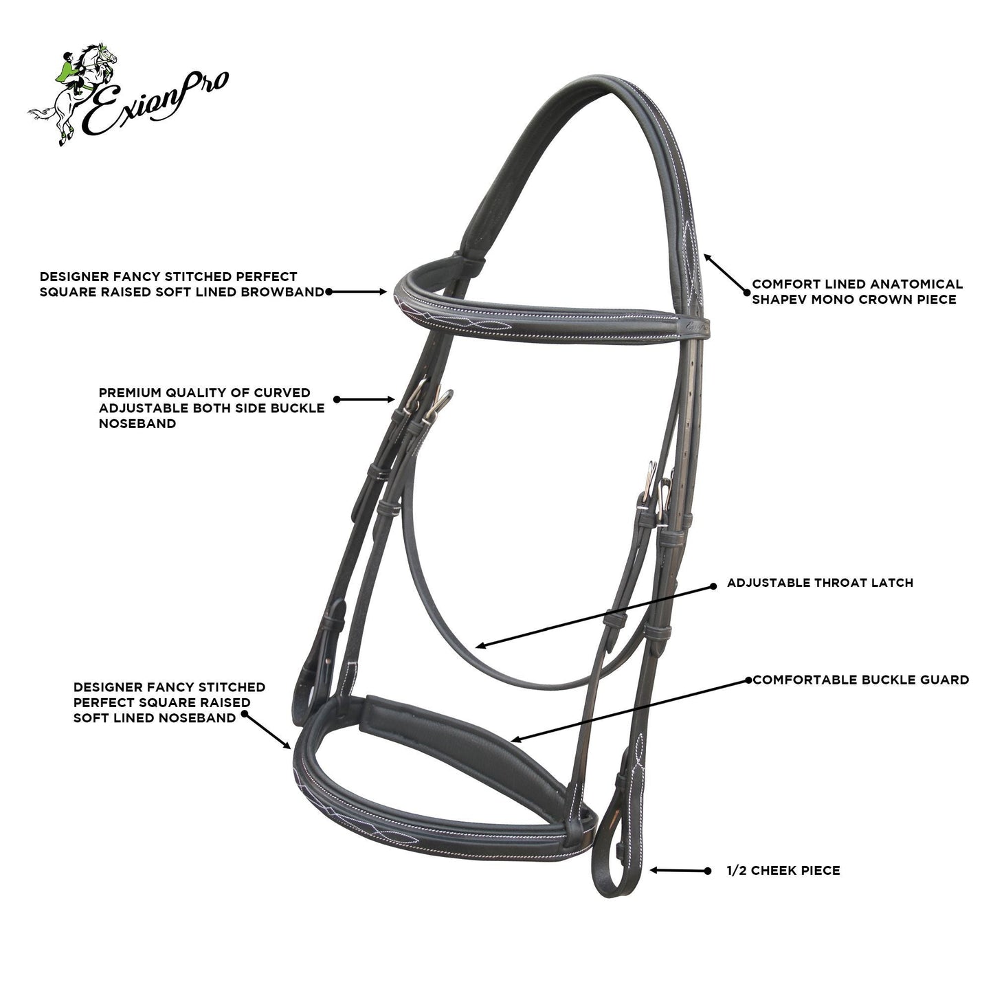 ExionPro Thin Noseband Padded Hunter Bridle with Reins