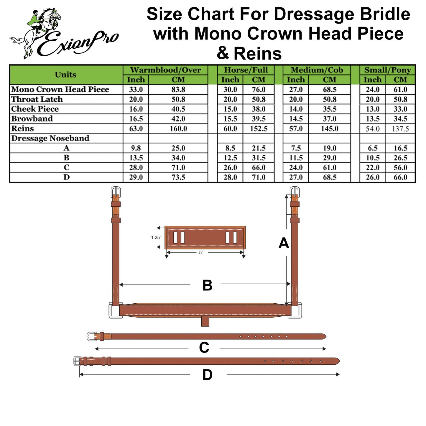 ExionPro Dressage Bridle: Mono Crown, Raised Browband, Anatomical Noseband, Detachable Flash & Web Reins