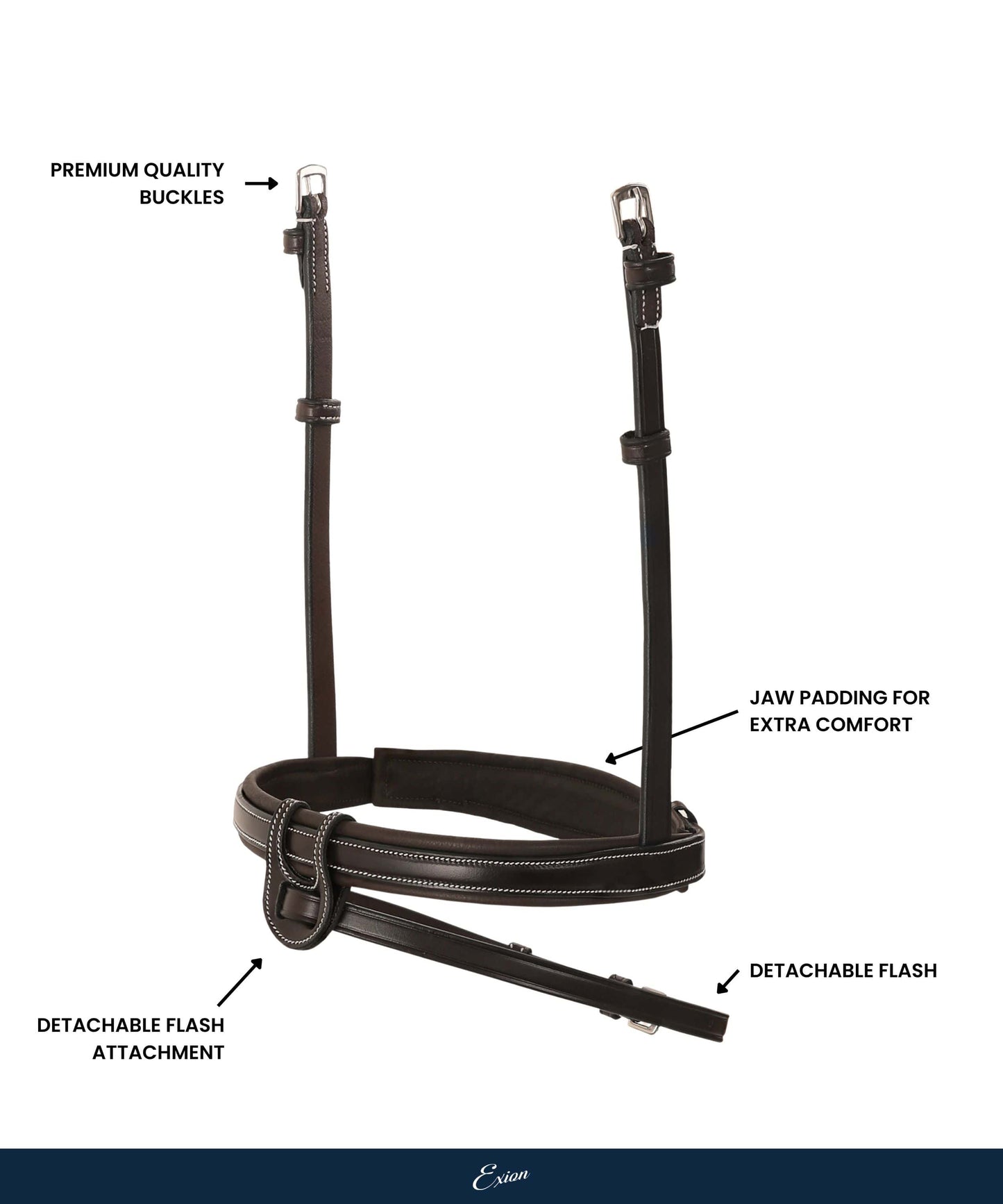 Replacement Noseband of ExionPro Fully Padded Snaffle Bridle with U Shaped Detachable Flash