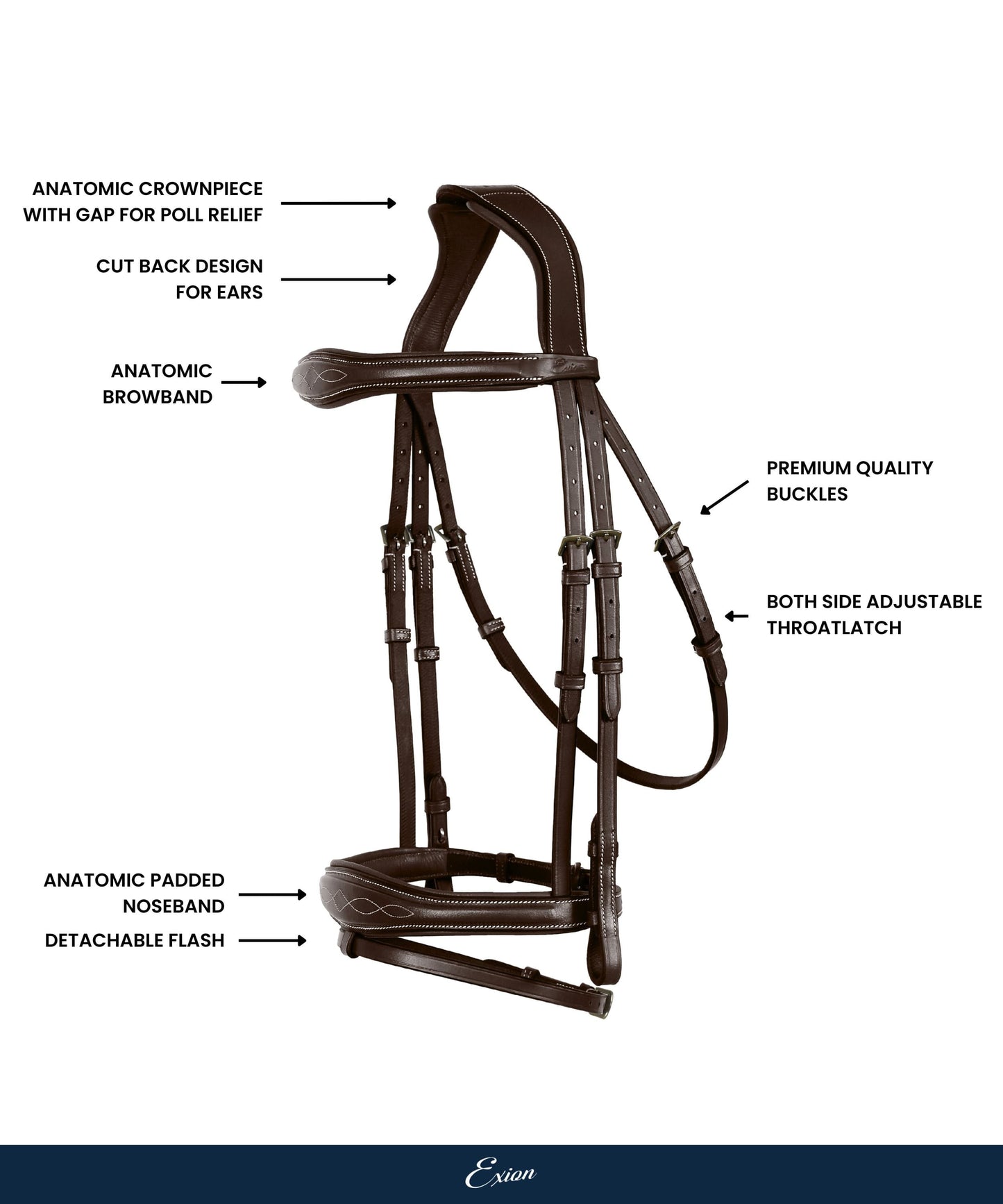 ExionPro Fancy Stitched Raised Anatomical Bridle with Rubber Reins