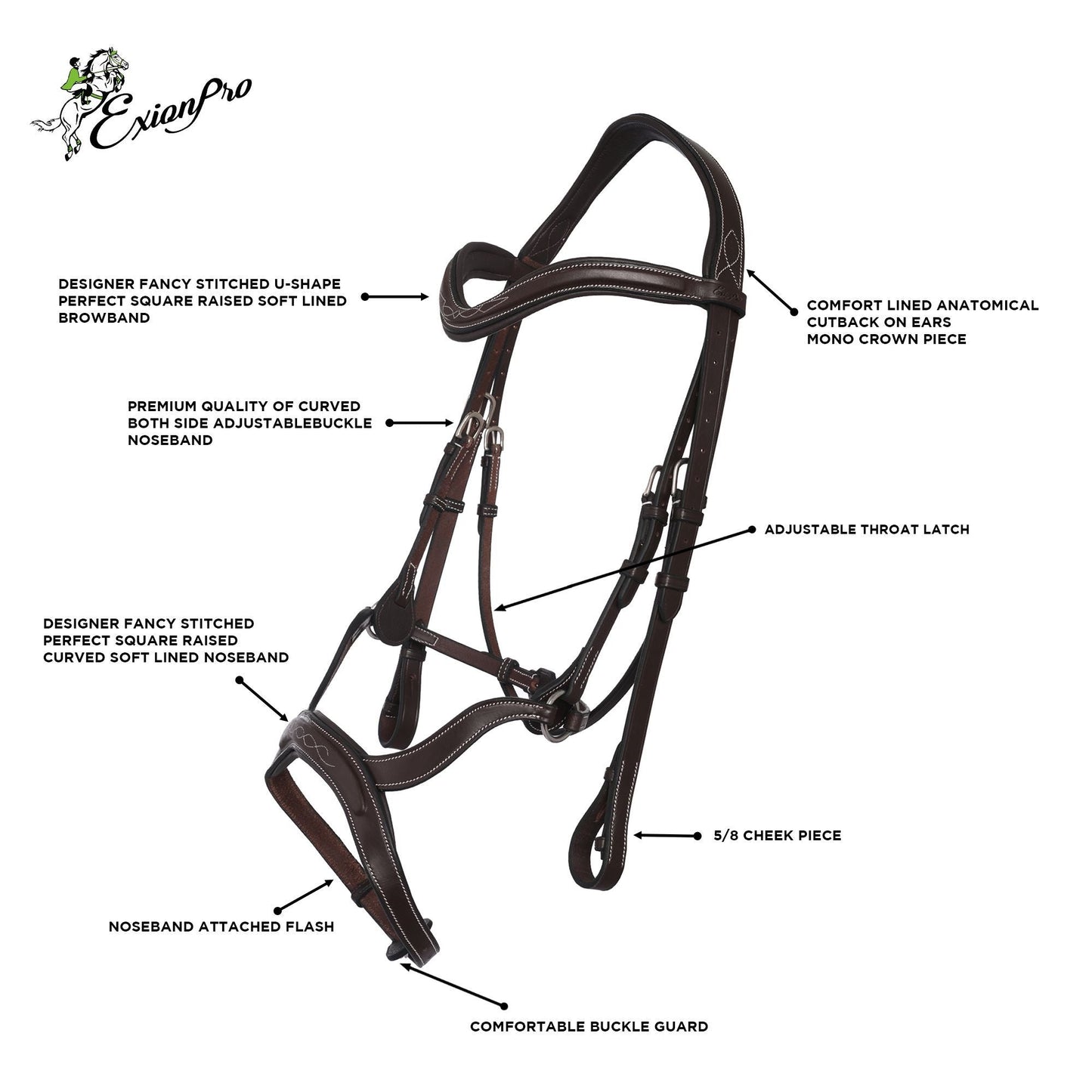 ExionPro Anatomical Drop Noseband Bridle with Reins