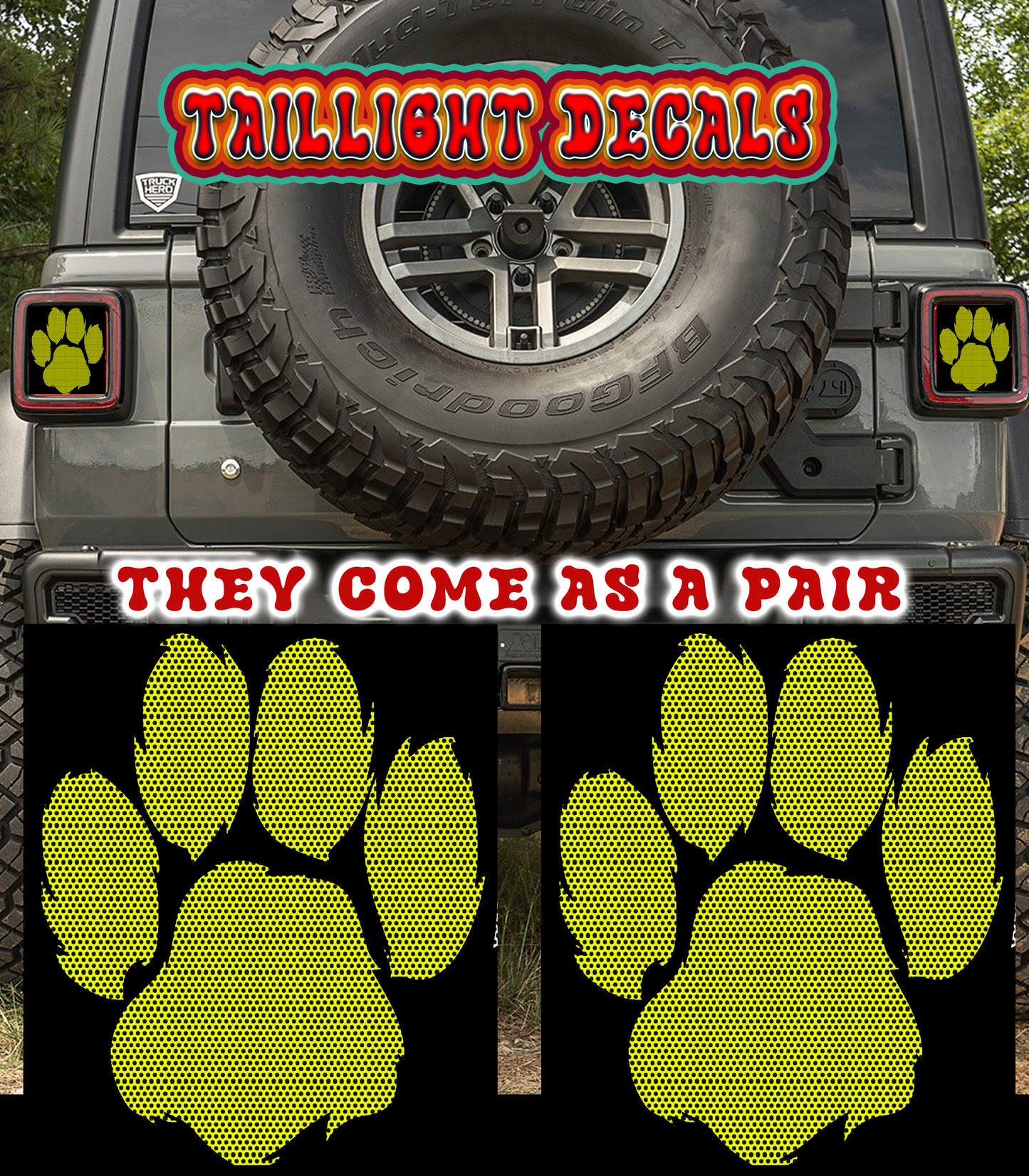 yellow paw print Taillight cover decal