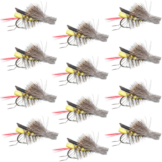 Dave's Hopper Yellow Foam Body Grasshopper Fly - 1 Dozen Flies Hook Size 12