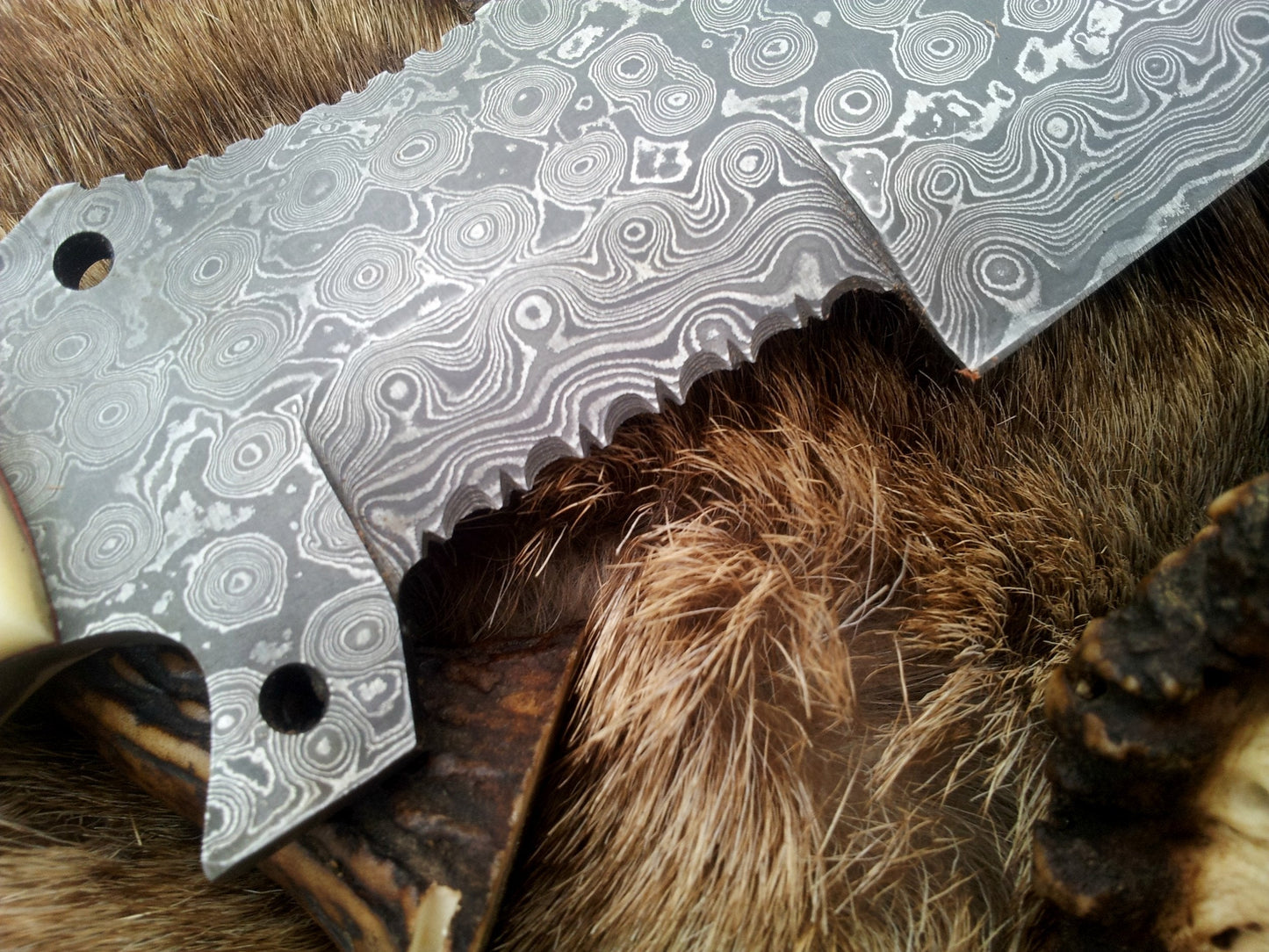 Custom Handmade Damascus Tanto Tracker Knife with Camel Bone Handle and Leather Sheath – Full Tang 12-Inch Survival Knife by KBS Knives