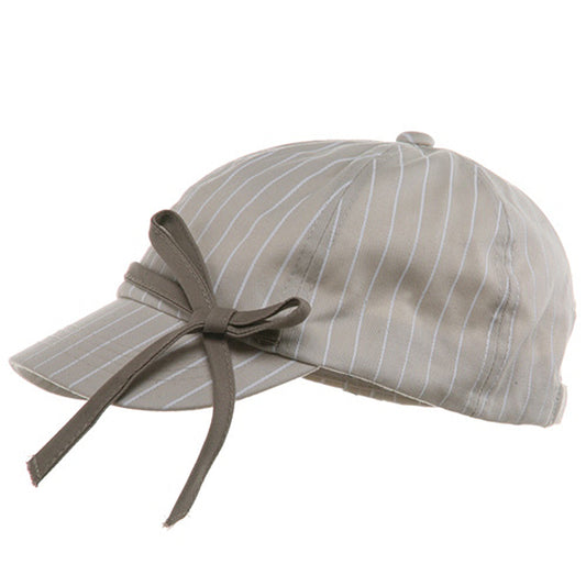 Ladies White Stripe 6 Panel Newsboy Hat