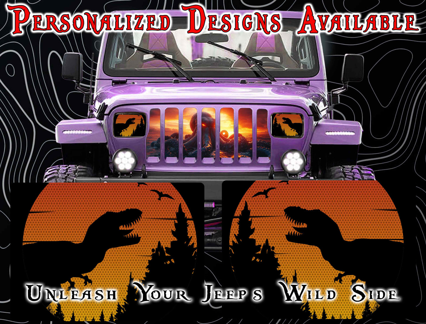 Dino cat Eye decals for YJ or 5x7 headlights