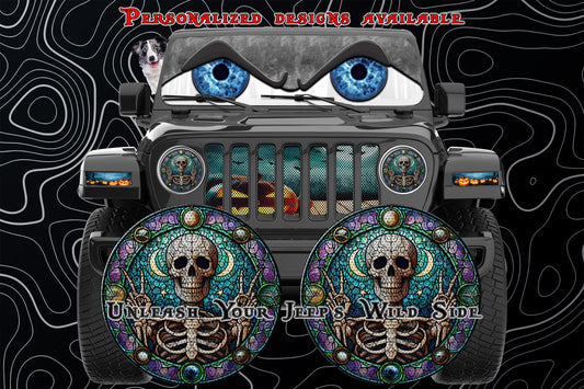 Skeleton jeep wave-stained glass round headlight decals