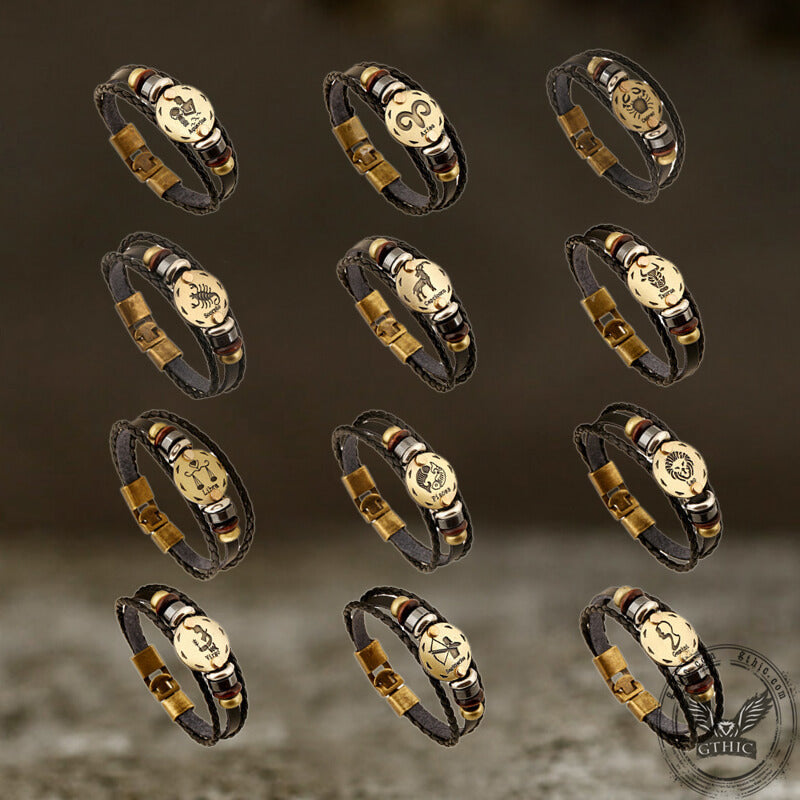 12 Constellation Alloy Leather Bracelet