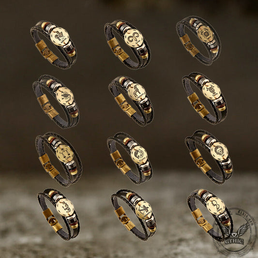 12 Constellation Alloy Leather Bracelet