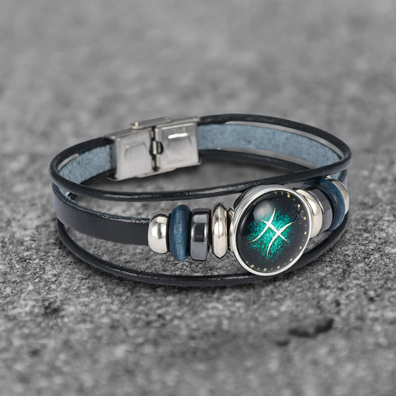 12 Constellation Multi-layer Leather Stainless Steel Bracelet