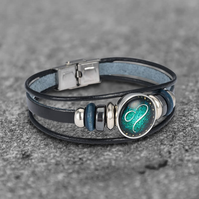 12 Constellation Multi-layer Leather Stainless Steel Bracelet