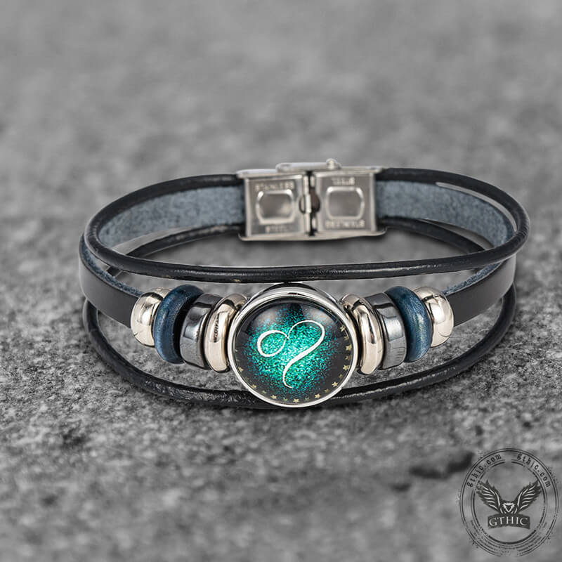 12 Constellation Multi-layer Leather Stainless Steel Bracelet