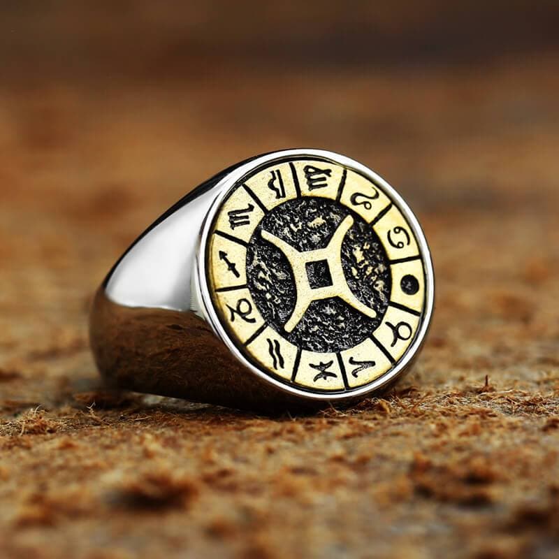 12 Constellation Zodiac Signs Stainless Steel Ring