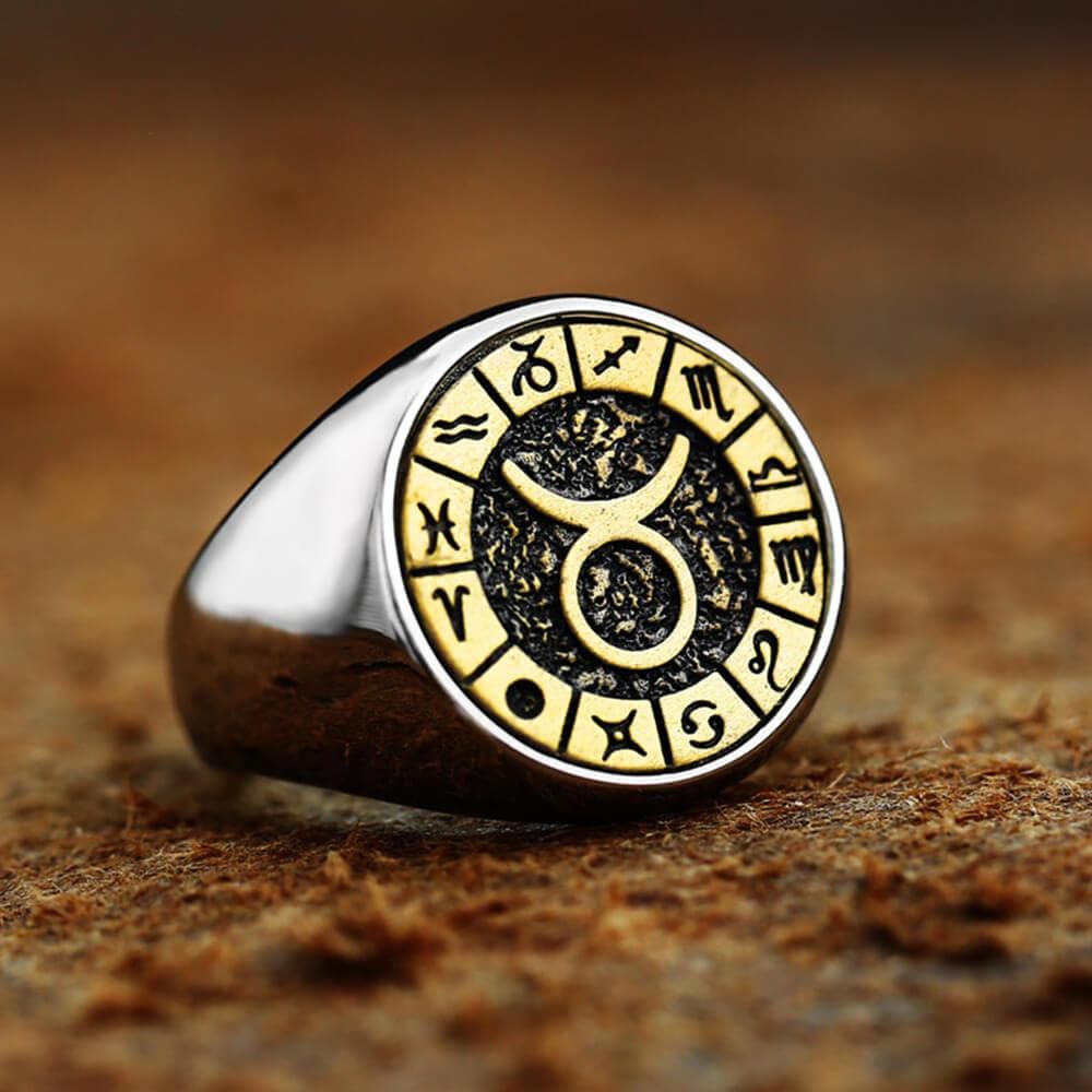 12 Constellation Zodiac Signs Stainless Steel Ring