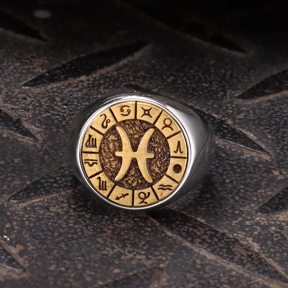 12 Constellation Zodiac Signs Stainless Steel Ring
