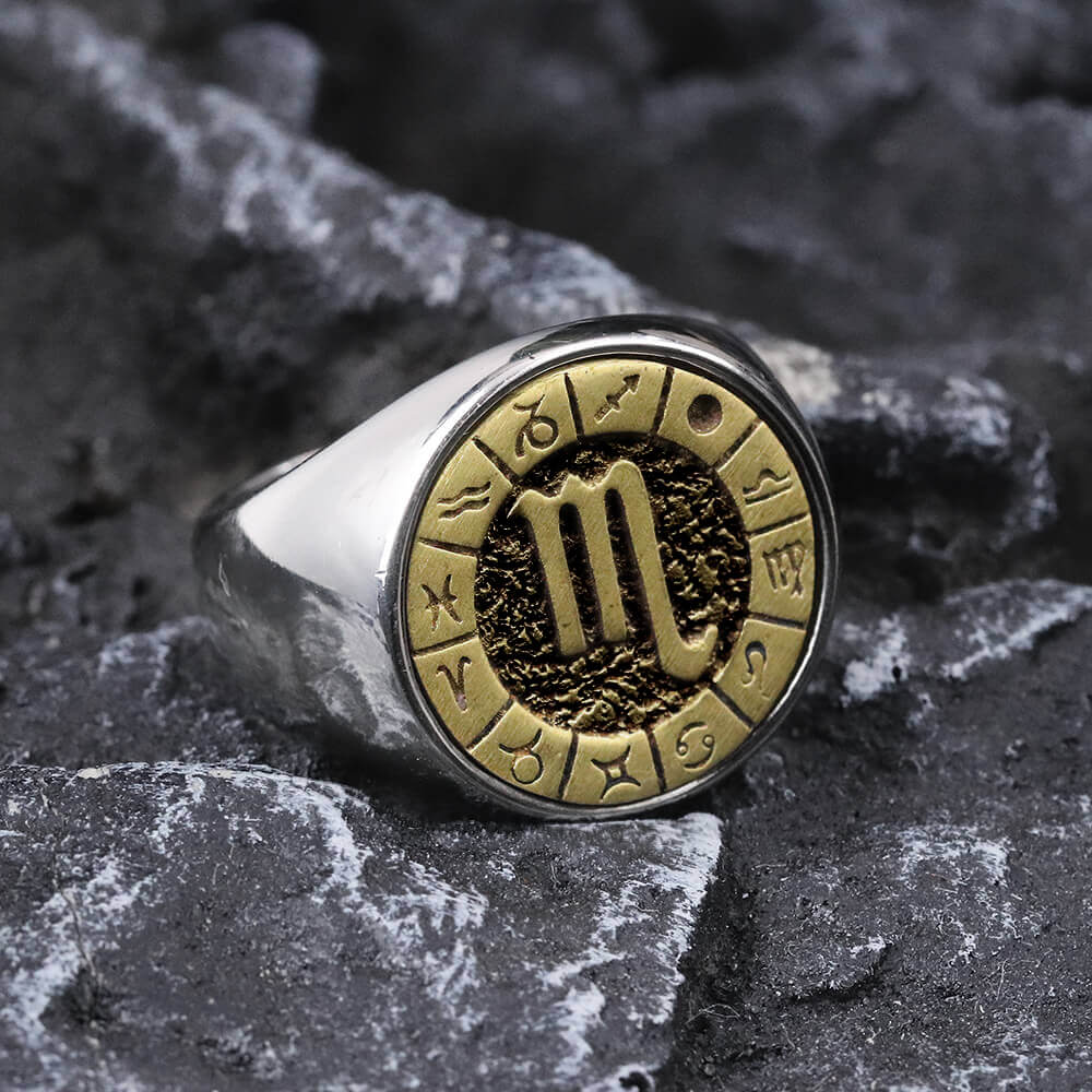 12 Constellation Zodiac Signs Stainless Steel Ring