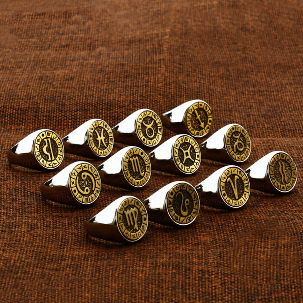 12 Constellation Zodiac Signs Stainless Steel Ring