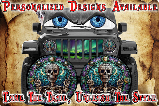 Skeleton stained glass round headlight decals