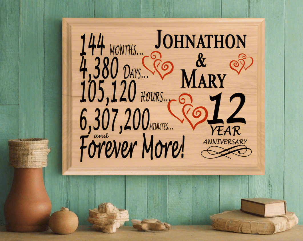 Personalized 12th Anniversary Gift – Custom Wood Keepsake for Husband, Wife, or Couple