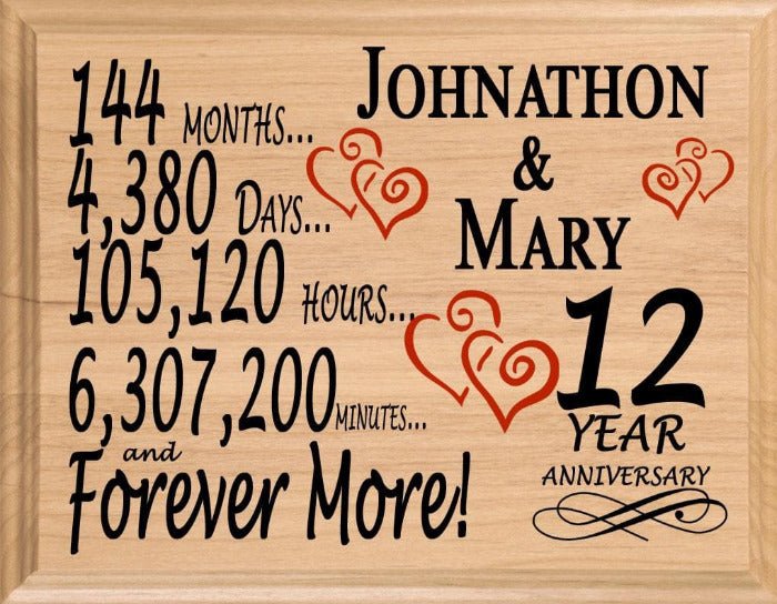 Personalized 12th Anniversary Gift – Custom Wood Keepsake for Husband, Wife, or Couple