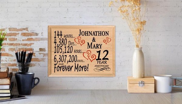 Personalized 12th Anniversary Gift – Custom Wood Keepsake for Husband, Wife, or Couple