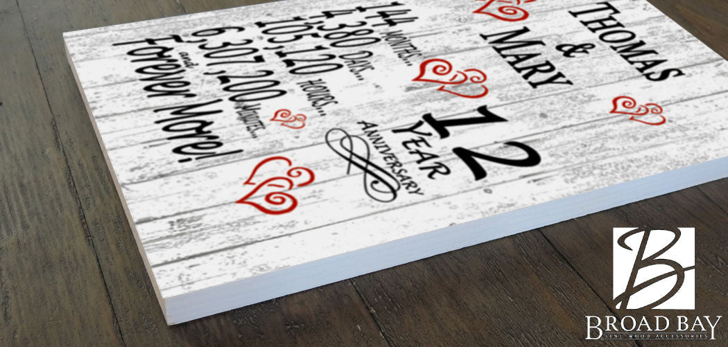 12 Year Anniversary Gift – Personalized 12th Anniversary Plaque with Custom Names