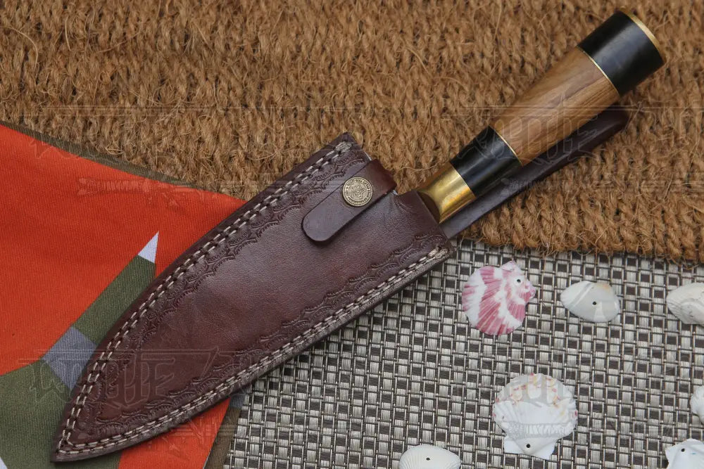 13" Handmade Santoku Damascus Chef Knife Buffalo Horn with Olive Wood Handle