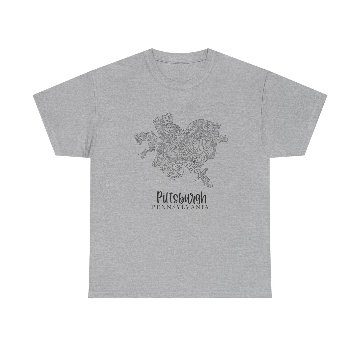 Pittsburgh Topo Word Map Graphic Gildan Unisex Heavy Cotton Tee