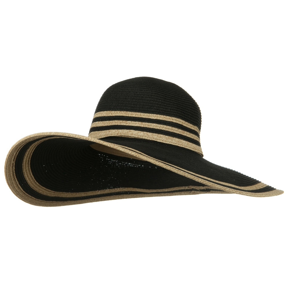 UPF 50+ Two Tone Stripe Wide Brim Self Tie Hat