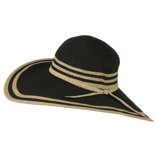 UPF 50+ Two Tone Stripe Wide Brim Self Tie Hat