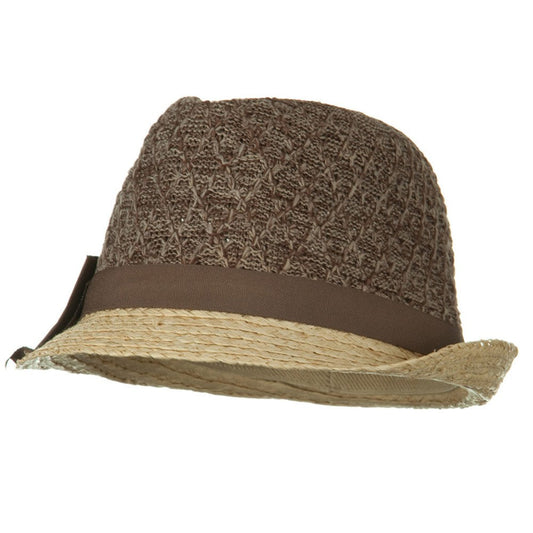 Cloth Raffia Knit Crown Ribbon Bow Fedora
