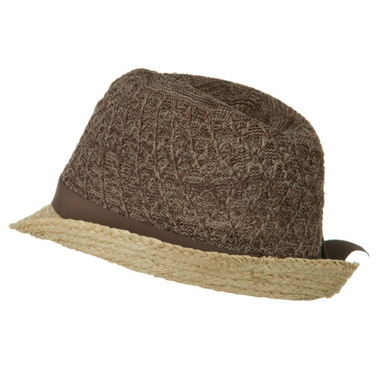 Cloth Raffia Knit Crown Ribbon Bow Fedora