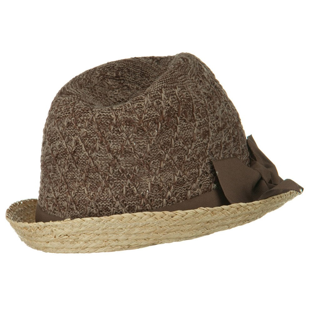Cloth Raffia Knit Crown Ribbon Bow Fedora