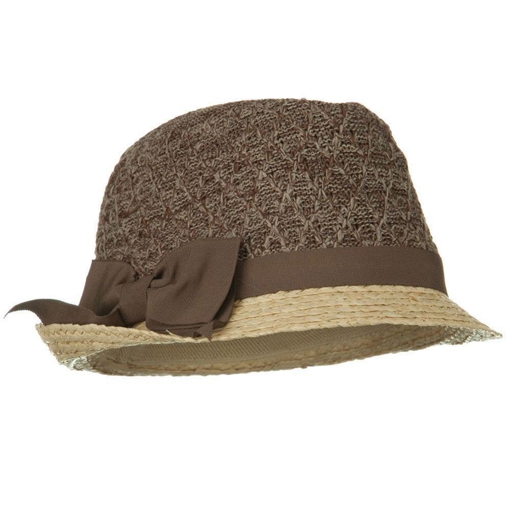 Cloth Raffia Knit Crown Ribbon Bow Fedora
