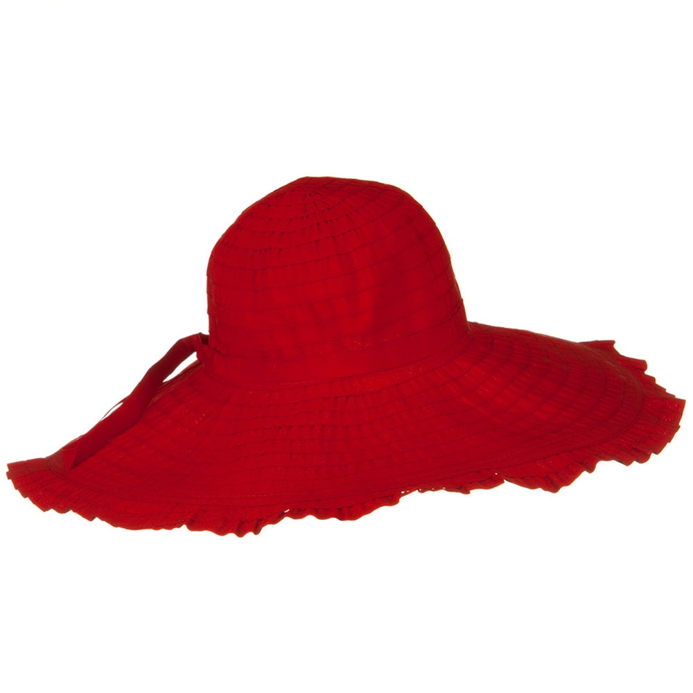 Ribbon With Ruffle 6 Inch Flat Brim Hat