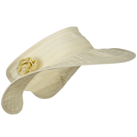 UPF 40+ Ribbon Flower Sewn Braid Roll Up Visor