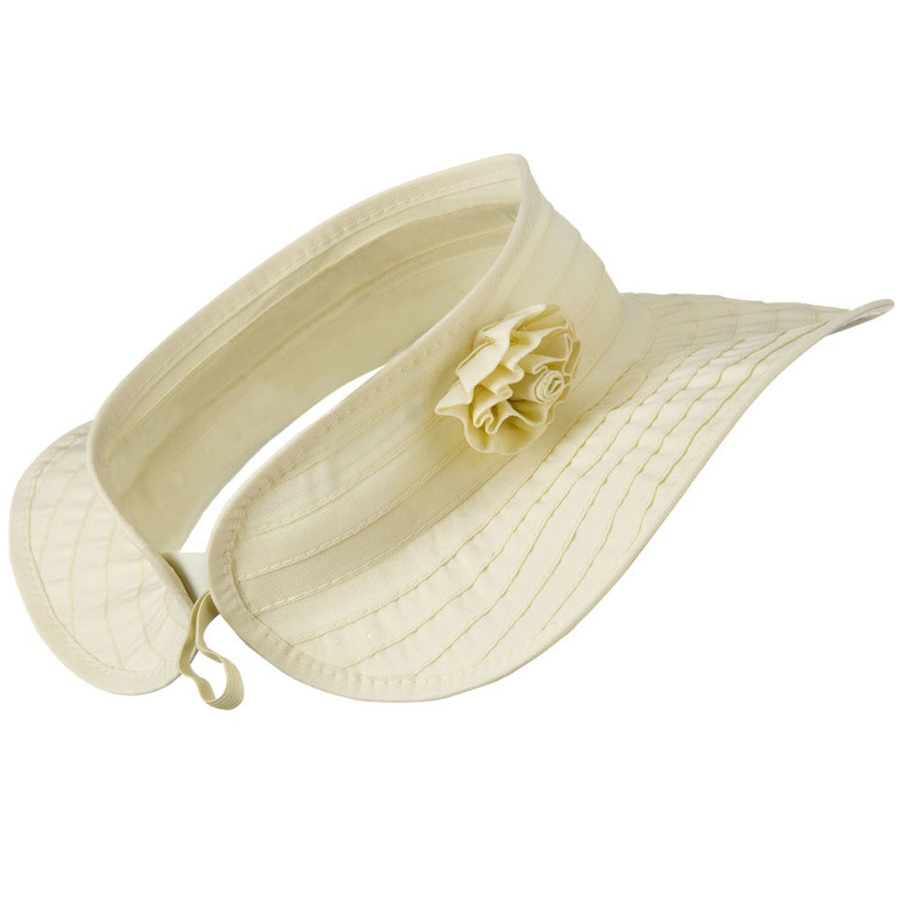 UPF 40+ Ribbon Flower Sewn Braid Roll Up Visor