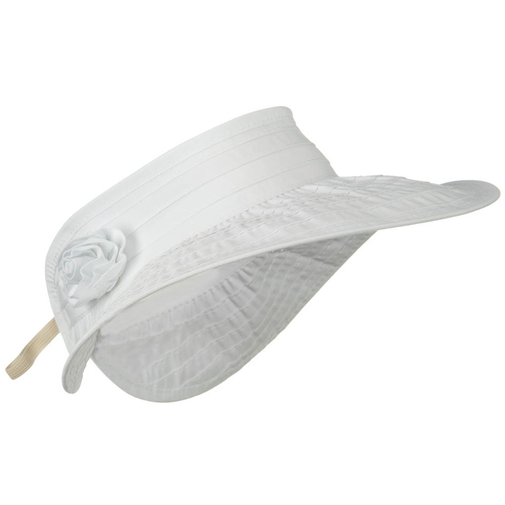 UPF 40+ Ribbon Flower Sewn Braid Roll Up Visor