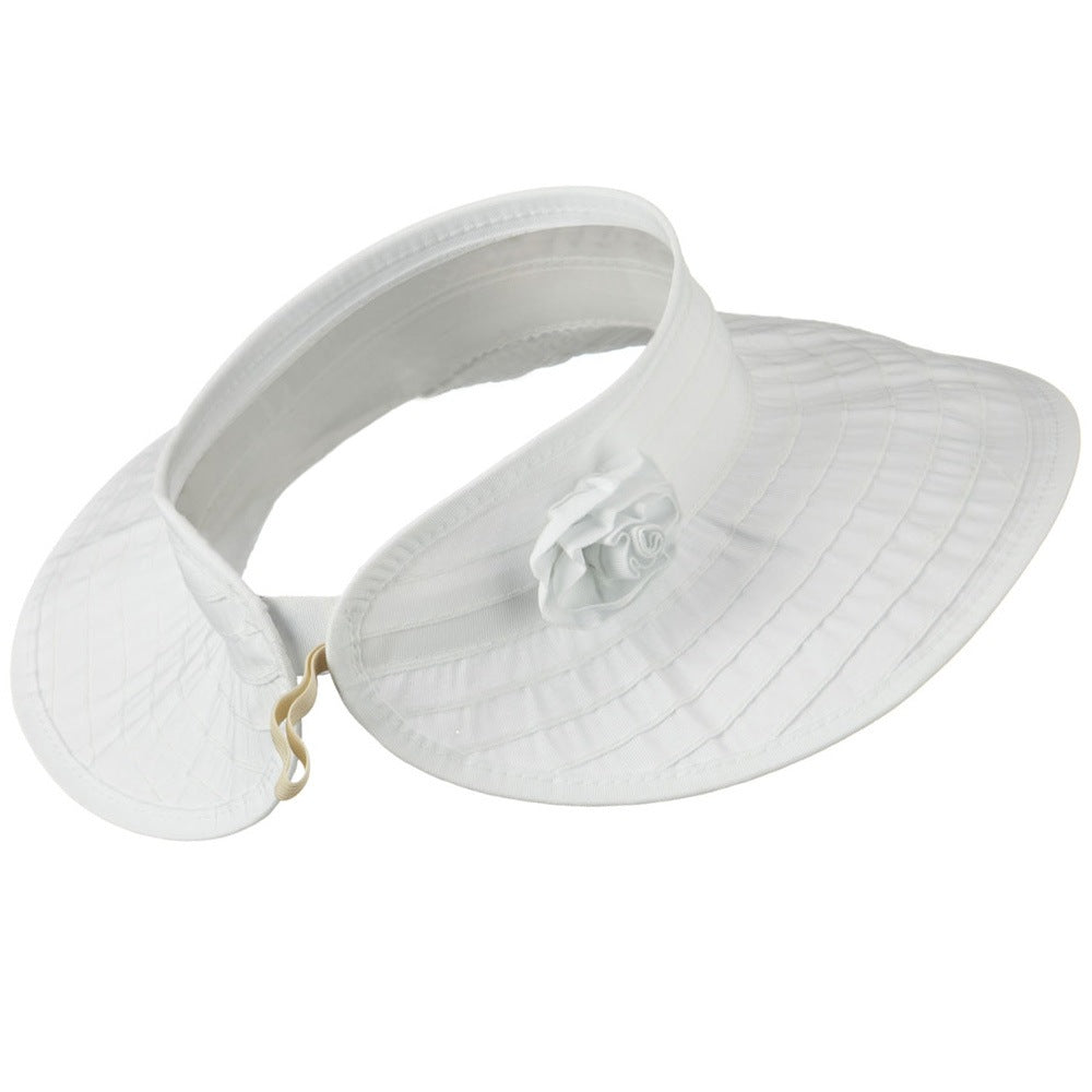 UPF 40+ Ribbon Flower Sewn Braid Roll Up Visor