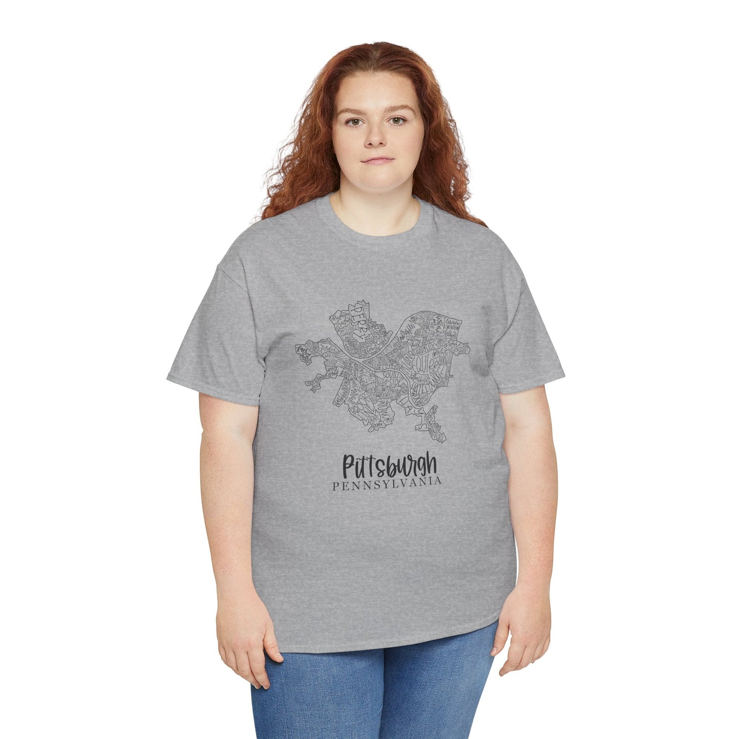 Pittsburgh Topo Word Map Graphic Gildan Unisex Heavy Cotton Tee