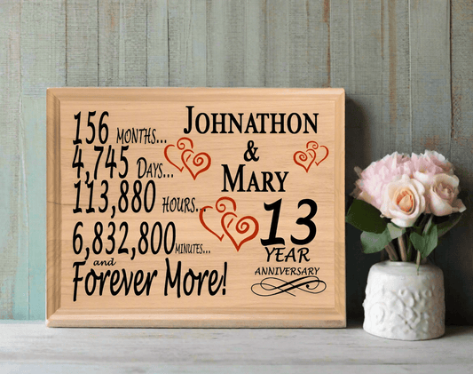 Personalized 13th Anniversary Gift – Custom Wood Keepsake for Husband, Wife, or Couple