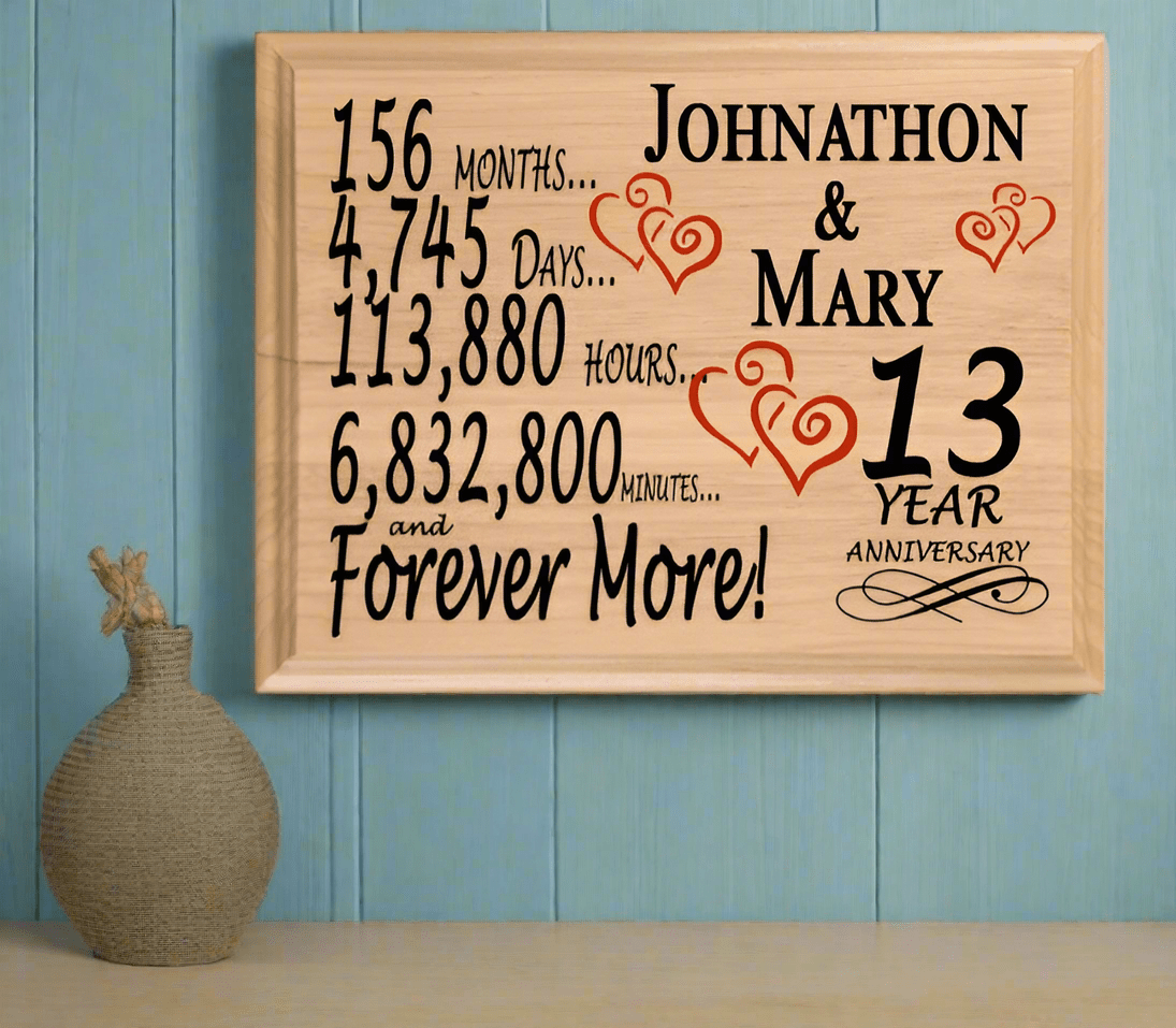 Personalized 13th Anniversary Gift – Custom Wood Keepsake for Husband, Wife, or Couple